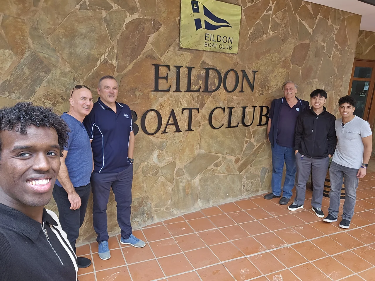 The team and friends outside Eildon Boat Club