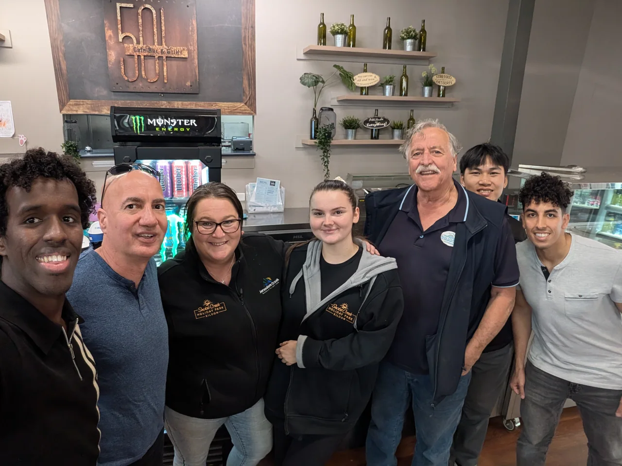 A group selfie at a local cafe